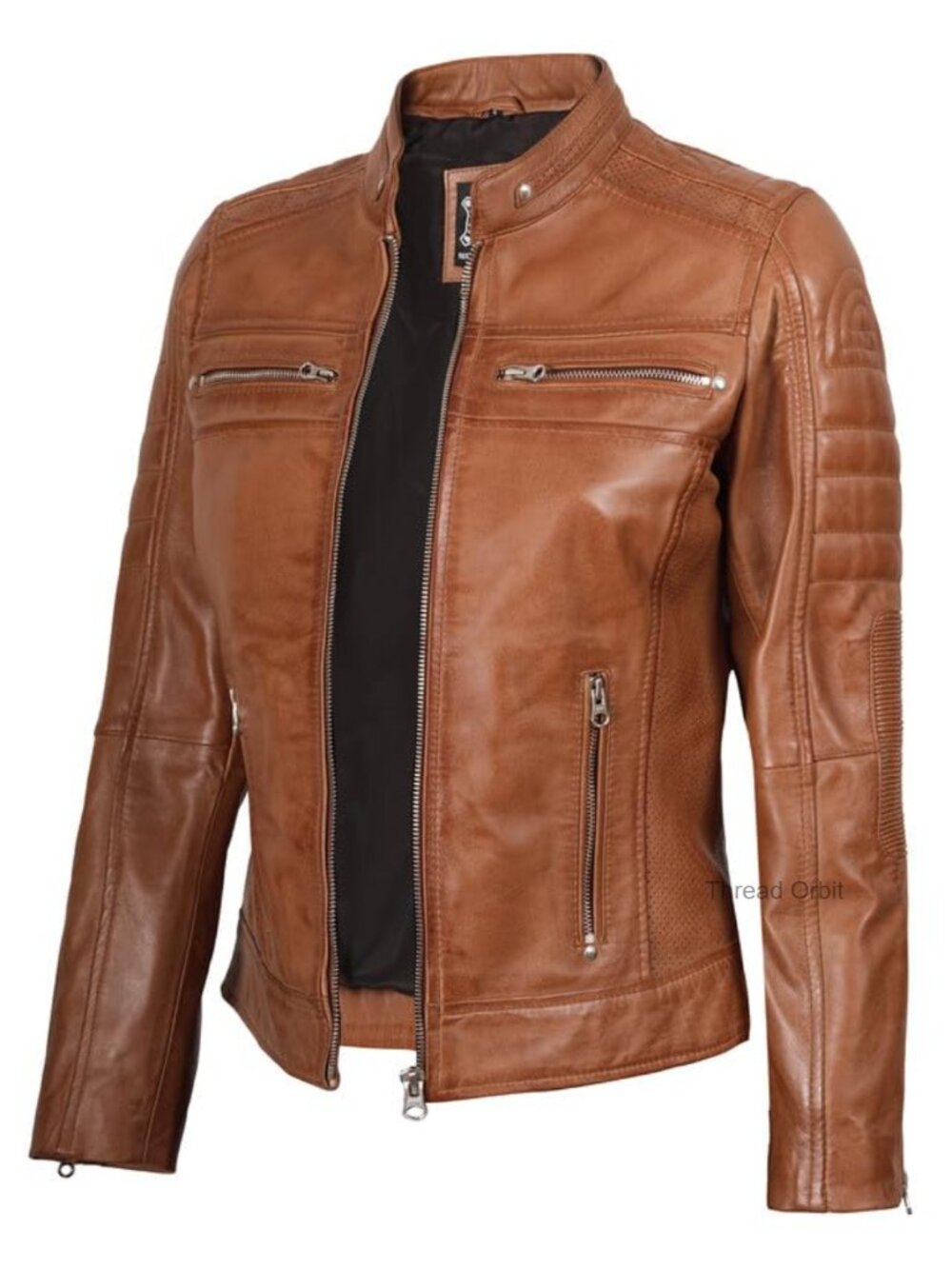 100% Real Lambskin Leather Women's Cafe Racer Jacket